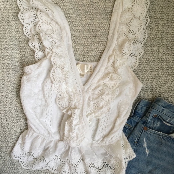 J.O.A. V Neck Eyelet Top - Picture 3 of 4